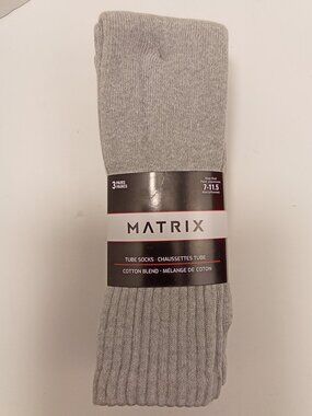 NWT Matrix Men's Ribbed Crew Socks - 3 Pack Multi Pack Light Grey 7-11.5